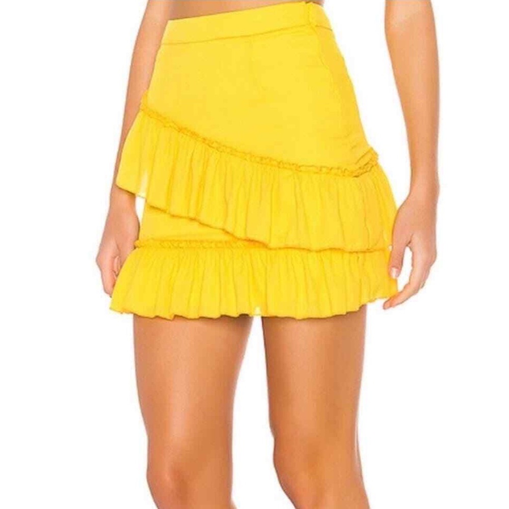 Superdown Asymmetrical Yellow Ruffle Skirt